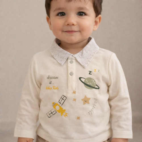 Βαμβακερό Μπλουζάκι Polo beige space 773357